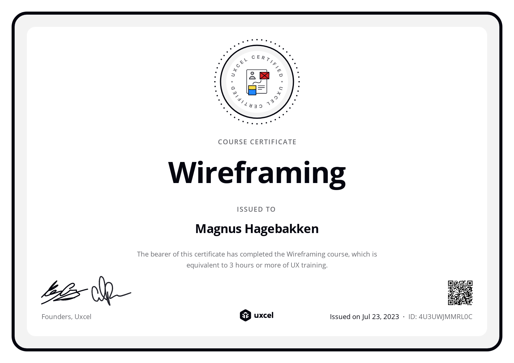 Magnus Hagebakken's certificate